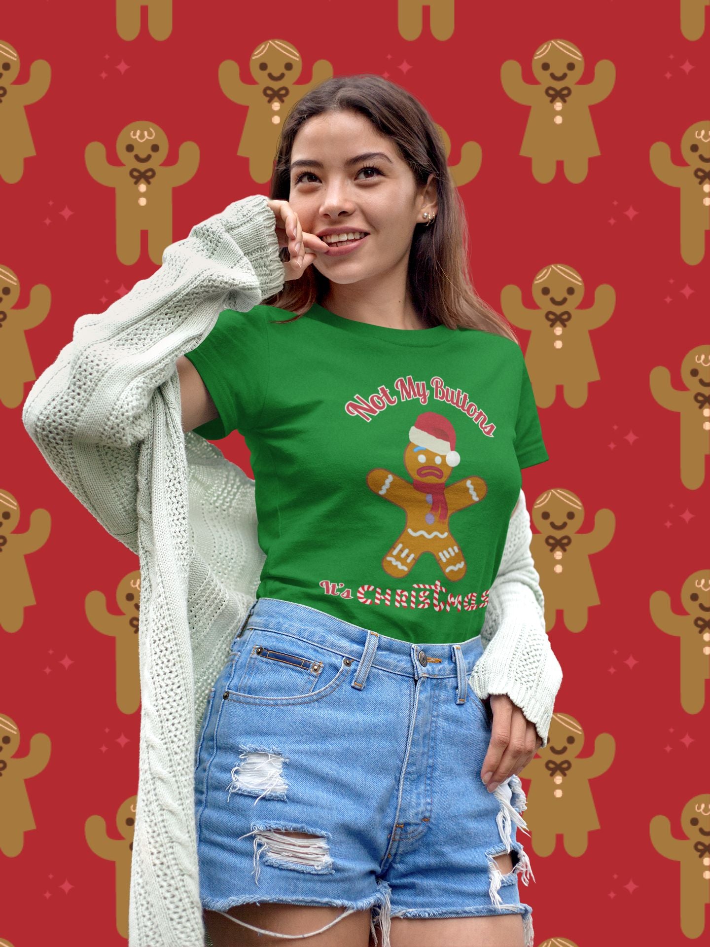 Women's "Not My Buttons!" Festive Gingerbread Christmas T-Shirt