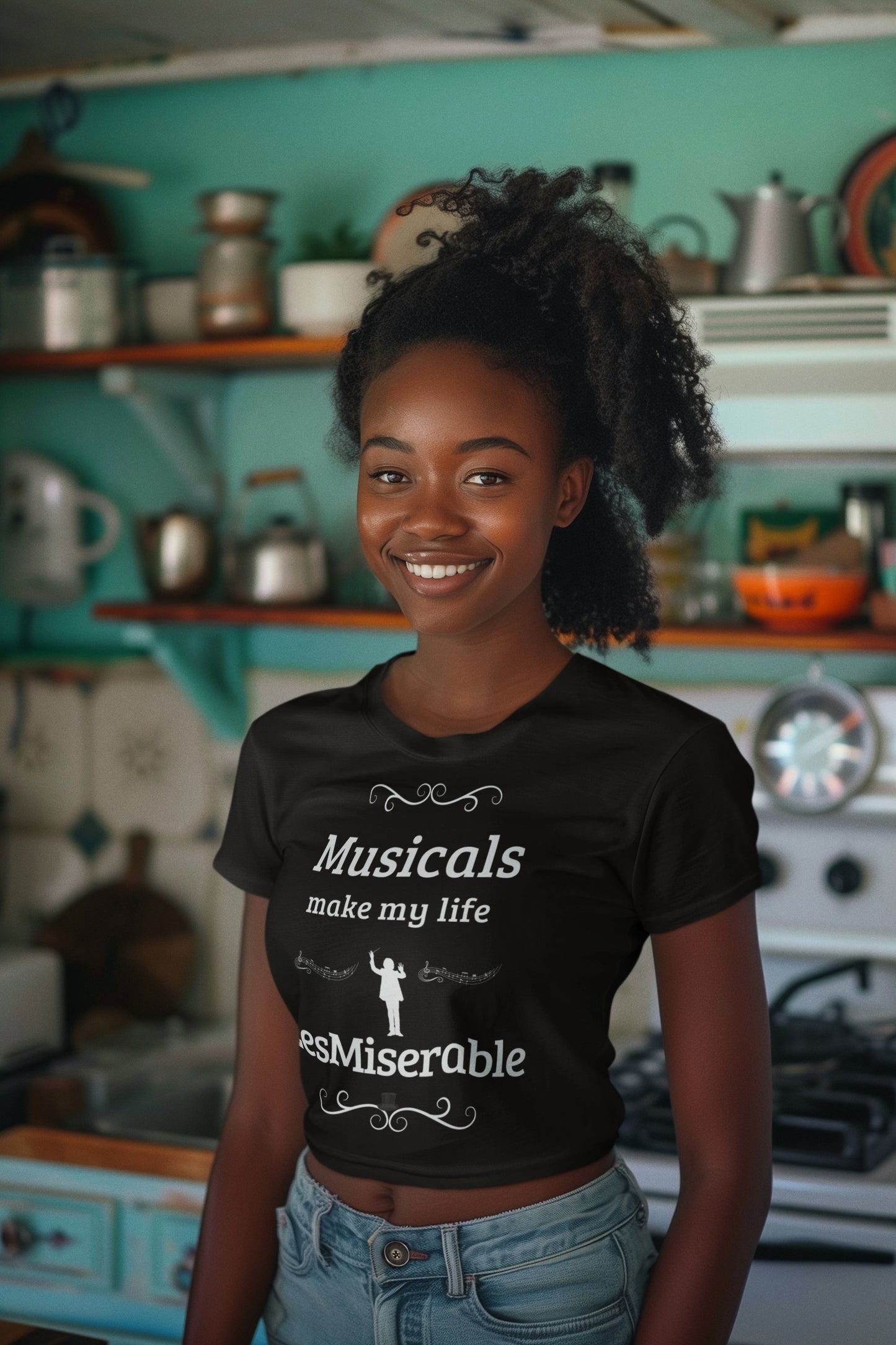 Women's Black Cropped T-shirt – "Musicals Make My Life LesMiserable"