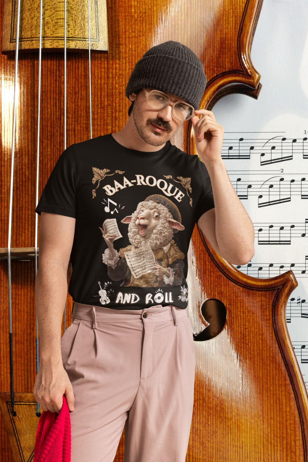 Men’s Baa-Roque and Roll Sheep T-Shirt – Unisex Fit, Music & Theatre Inspired