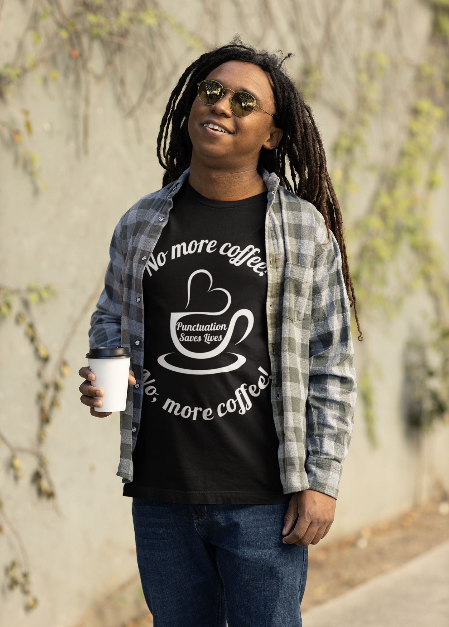 "No More Coffee" – Men's T-Shirt (Unisex Fit) for Grammar & Coffee Lovers