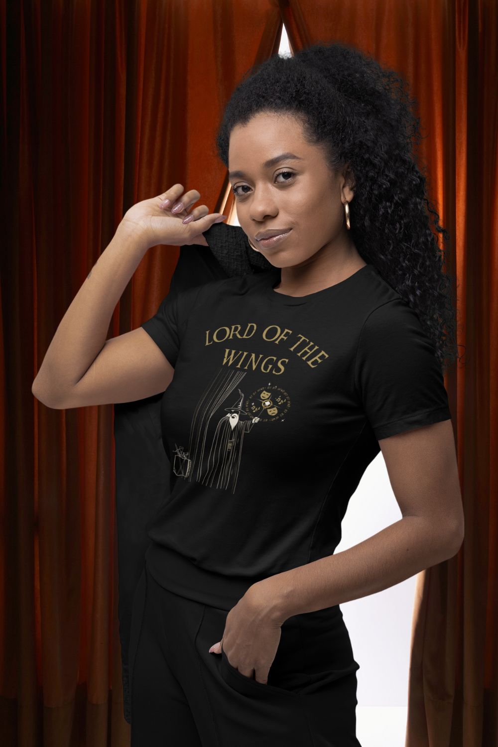 “Lord of the Wings” Fitted Backstage Crew T-Shirt for Women – Funny Theatre Graphic | Slim Fit Black T-Shirt