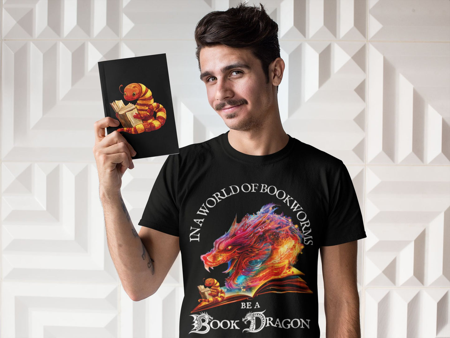 In a World of Bookworms, Be a BookDragon – Fantasy T-Shirt for Book Lovers