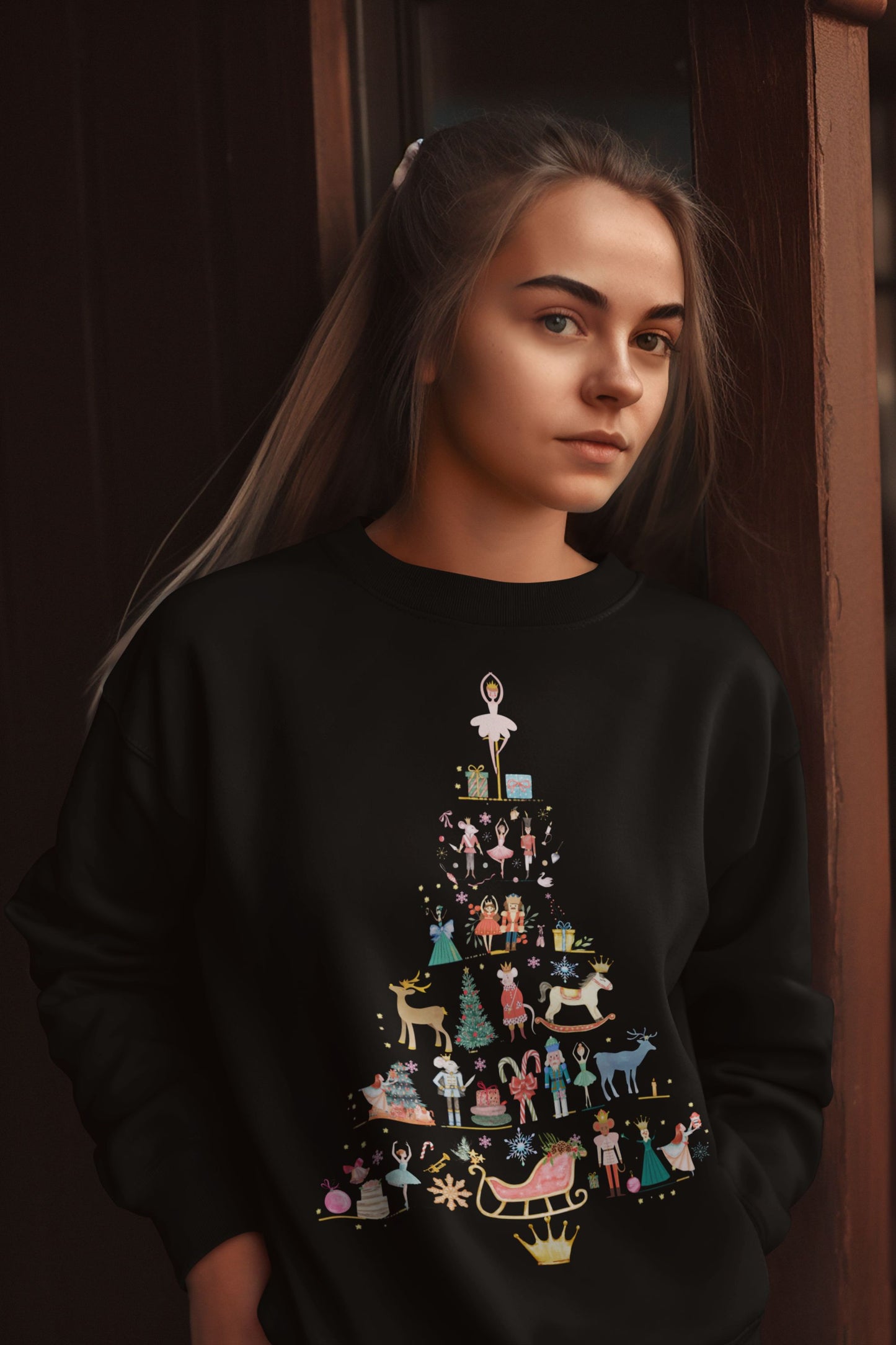 Women's Nutcracker Christmas Tree Sweatshirt – Festive Ballet Charm with Unisex Design