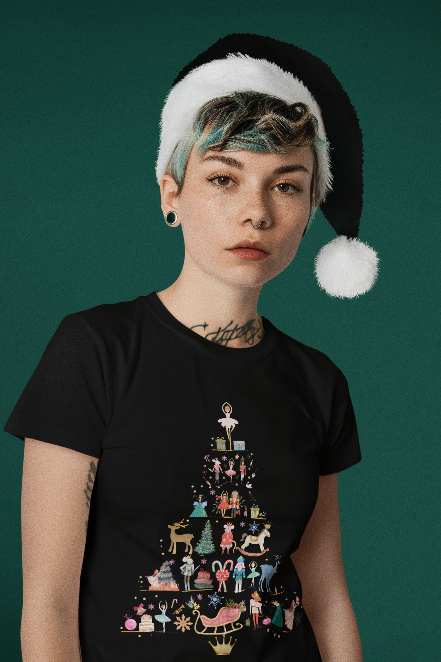 Women's Nutcracker Tree Silhouette T-Shirt – Elegant Festive Design