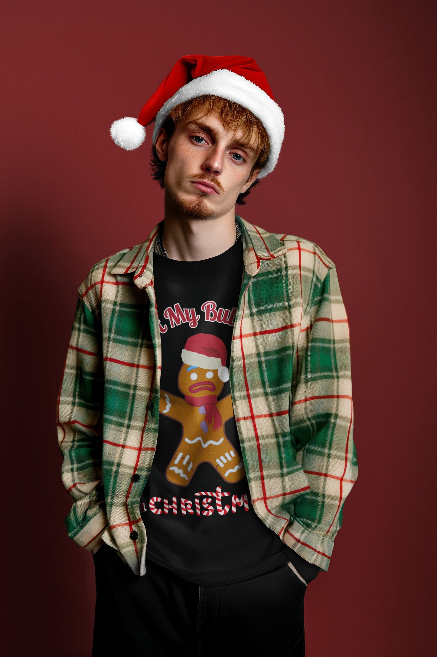 Men's "Not My Buttons!" Christmas T-Shirt – Festive Unisex Gingerbread Design