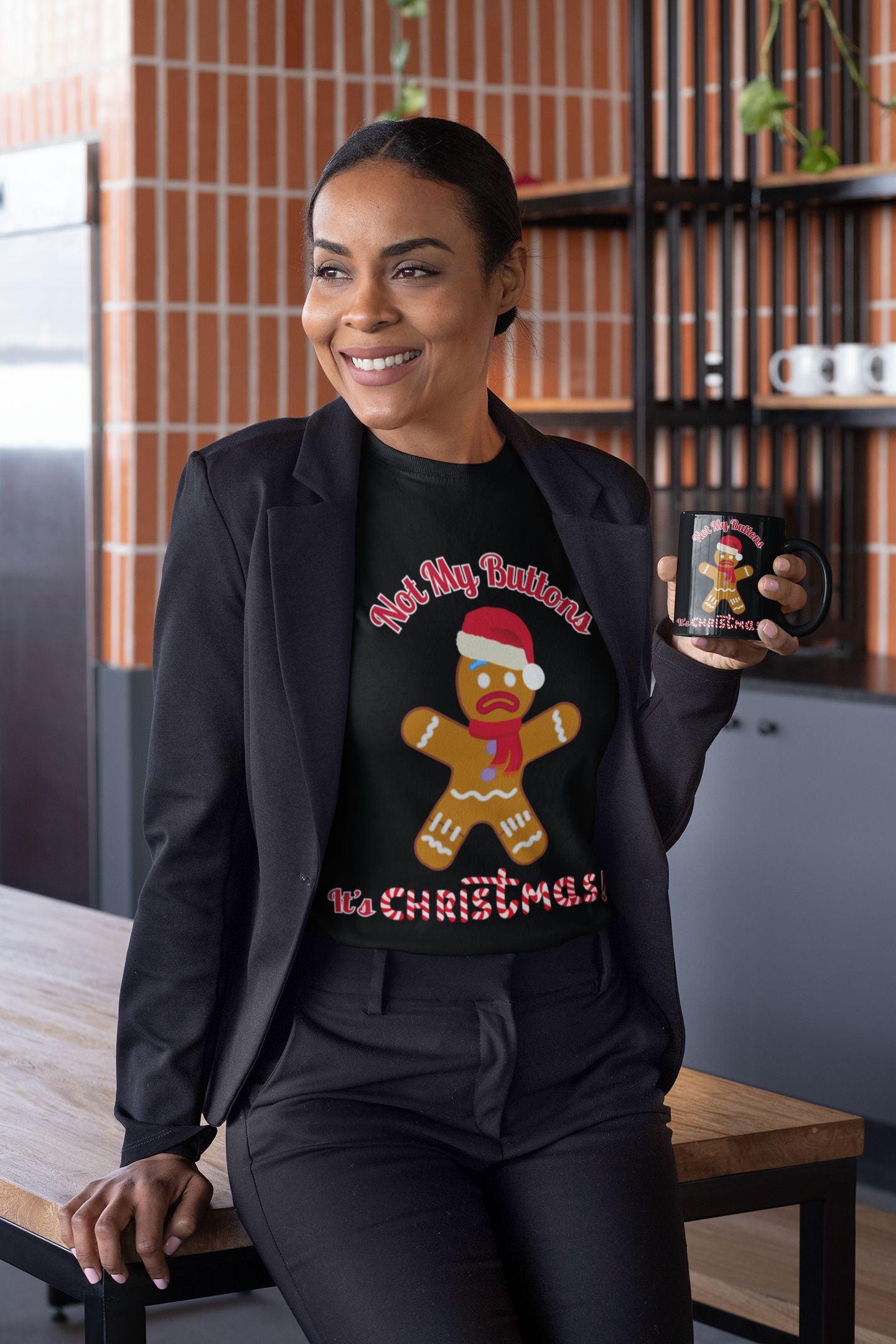 Women's "Not My Buttons!" Festive Gingerbread Christmas T-Shirt