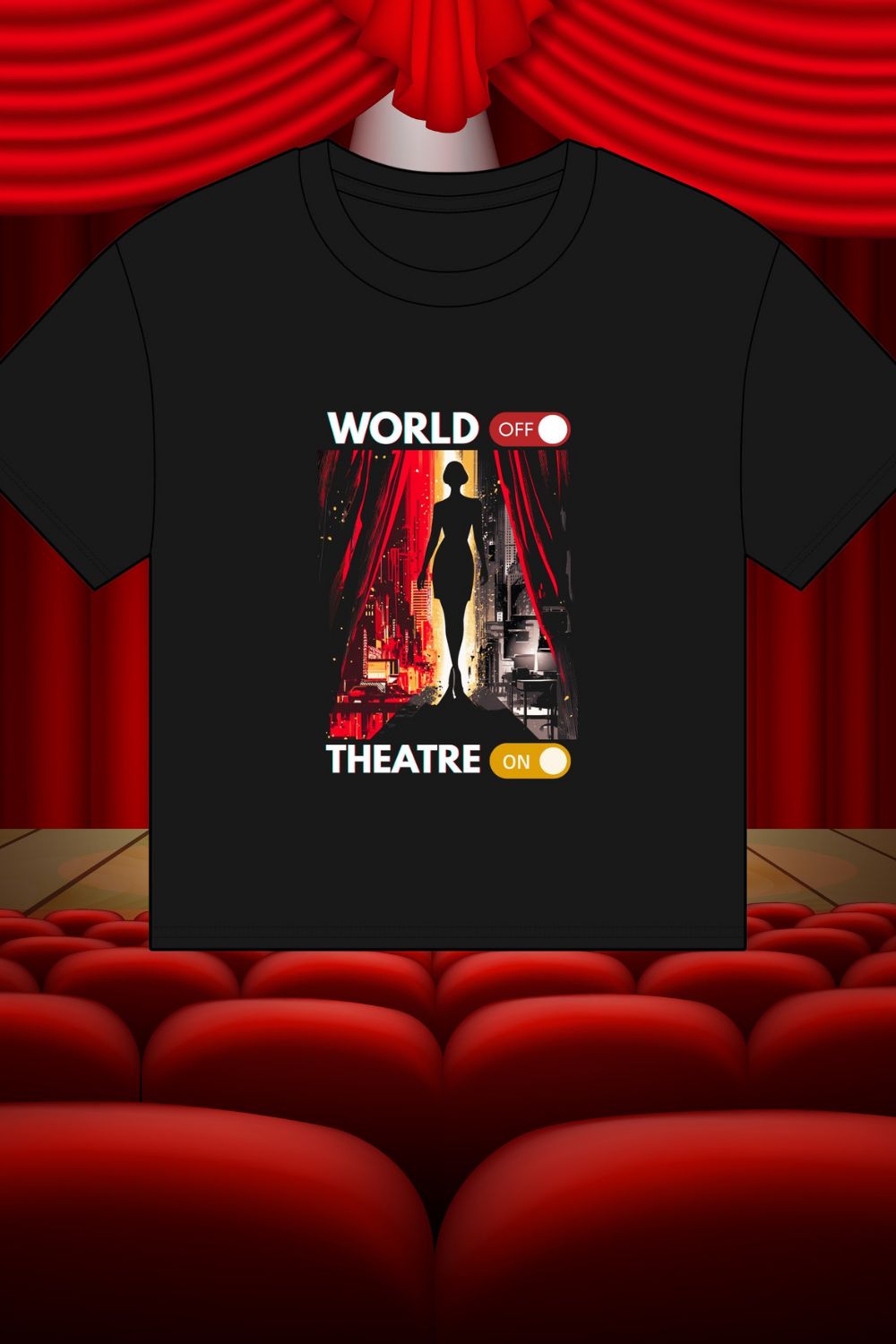 Women’s “World Off. Theatre On.” Organic Cotton T-Shirt (Cropped Oversized Fit) – Because Theatre Is Life