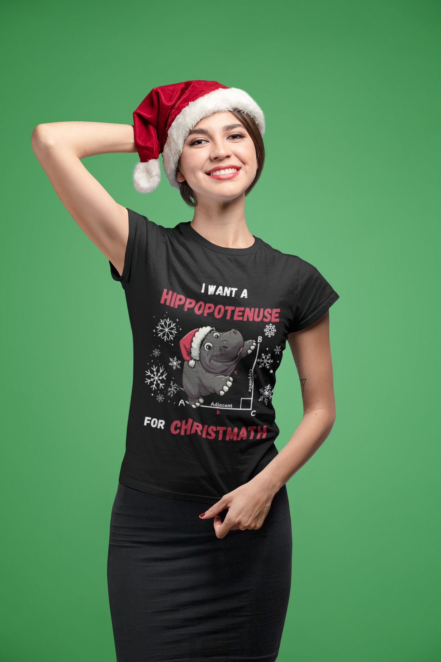 Women's "I Want a Hippopotenuse for Christmath" Maths Christmas T-Shirt