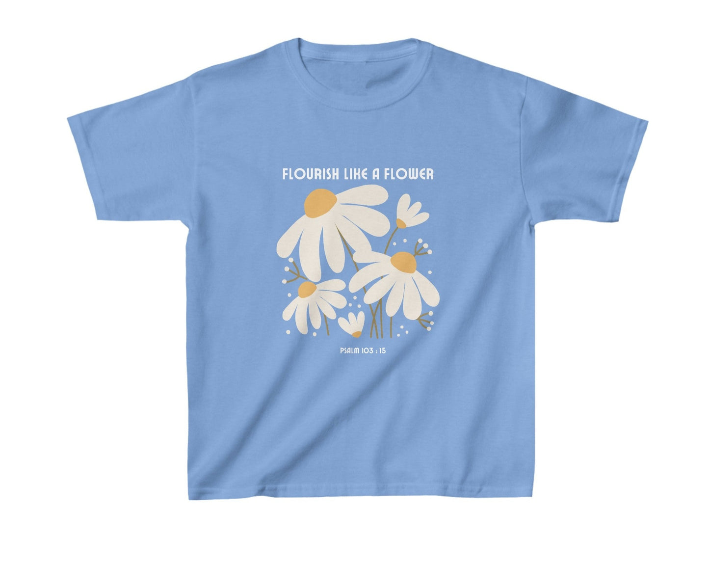 Girls’ Christian T-Shirt – "Flourish Like a Flower" – Bible Verse, Unisex Fit, 100% Cotton
