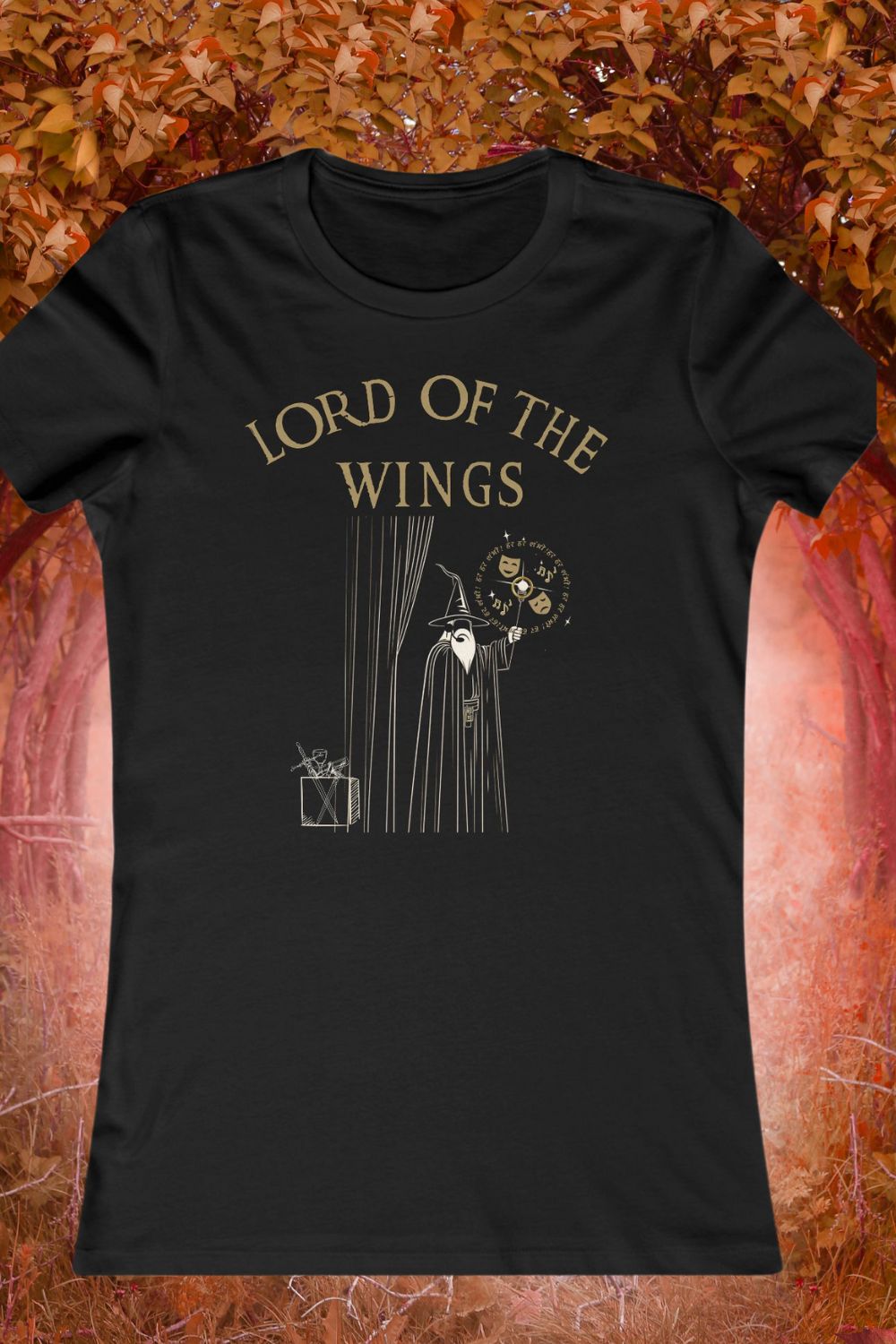 “Lord of the Wings” Fitted Backstage Crew T-Shirt for Women – Funny Theatre Graphic | Slim Fit Black T-Shirt