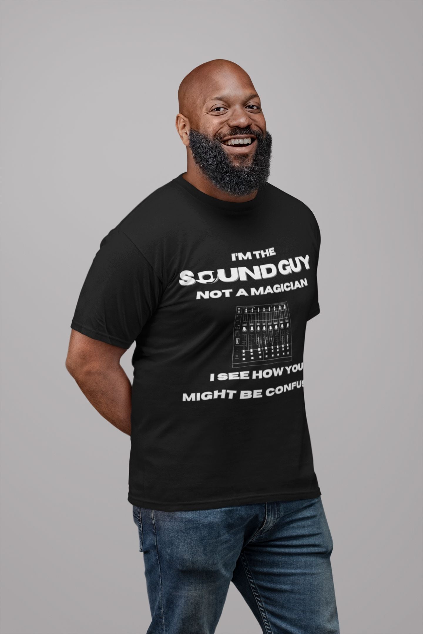 I’m the Sound Guy, Not a Magician" Men's T-Shirt – Perfect for Theatre and Audio Tech Pros