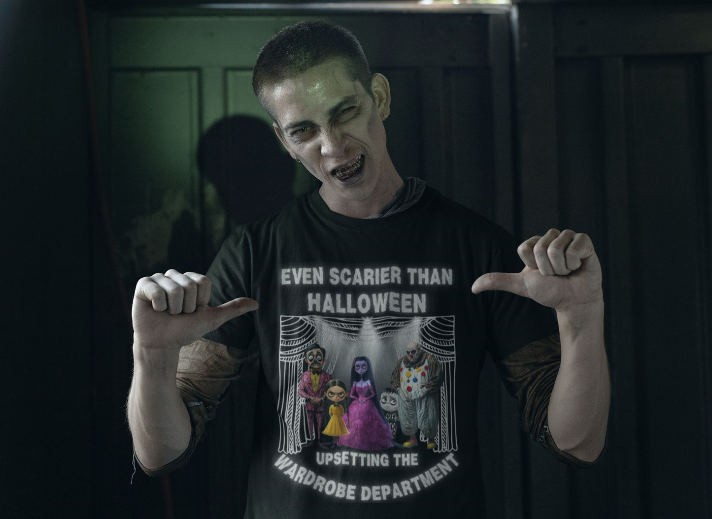 Even Scarier Than Halloween Men’s T-Shirt – Theatre-Inspired Costume Chaos Design (Unisex)