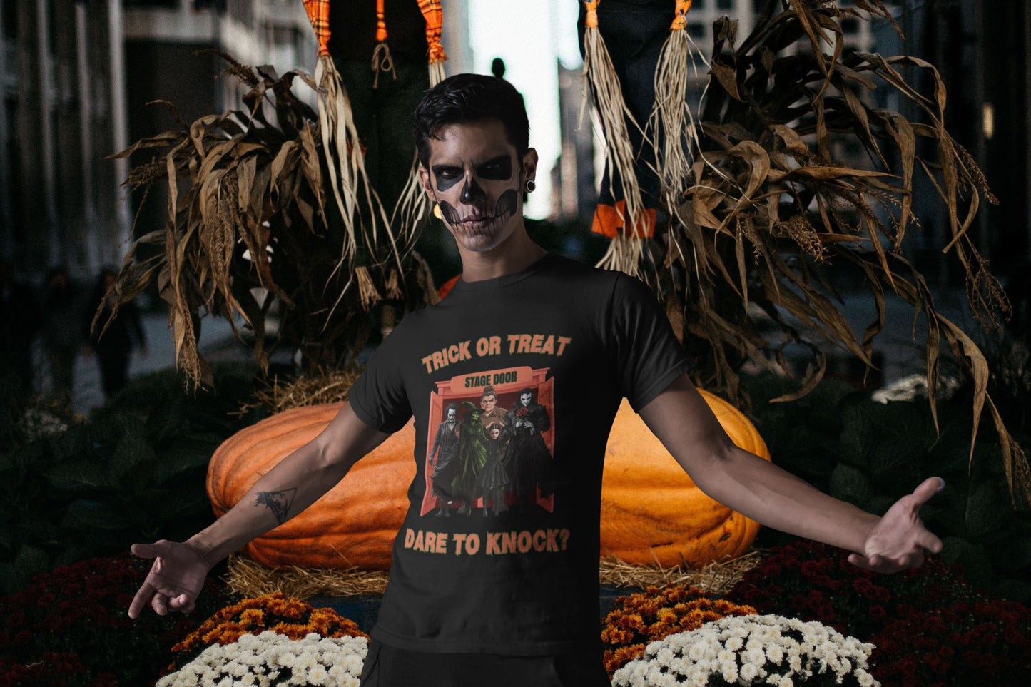 Trick or Treat Men’s T-Shirt – Theatre-Inspired Halloween Design (Unisex Fit)