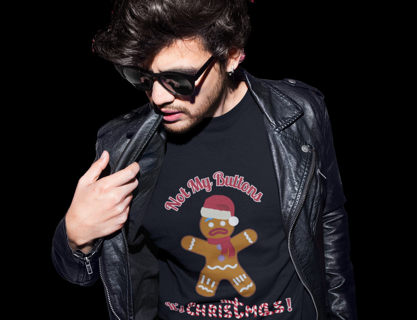 Men's "Not My Buttons!" Christmas T-Shirt – Festive Unisex Gingerbread Design