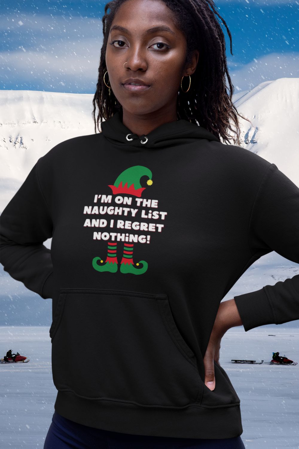 Women’s Christmas Hoodie – "I'm on the Naughty List, and I Regret Nothing" – Funny Festive Hoodie