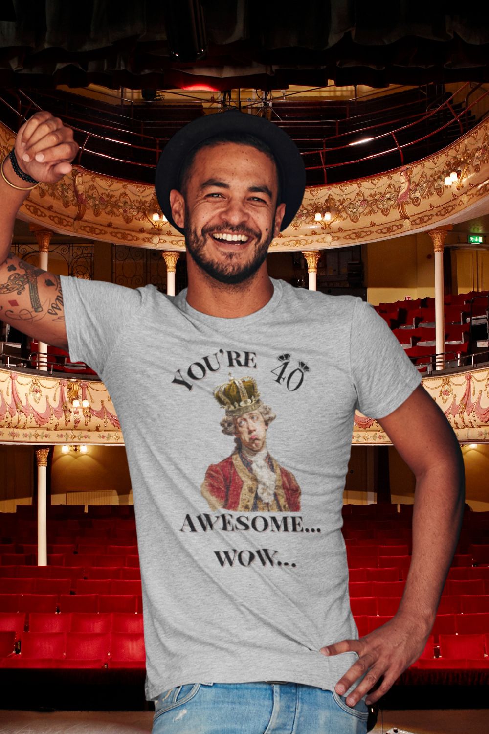 Men’s - Theatre 40th Birthday T-Shirt – You’re 40. Awesome. Wow. (Unisex fit)