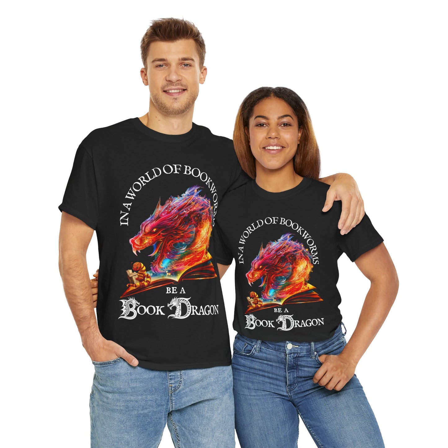 In a World of Bookworms, Be a BookDragon – Fantasy T-Shirt for Book Lovers