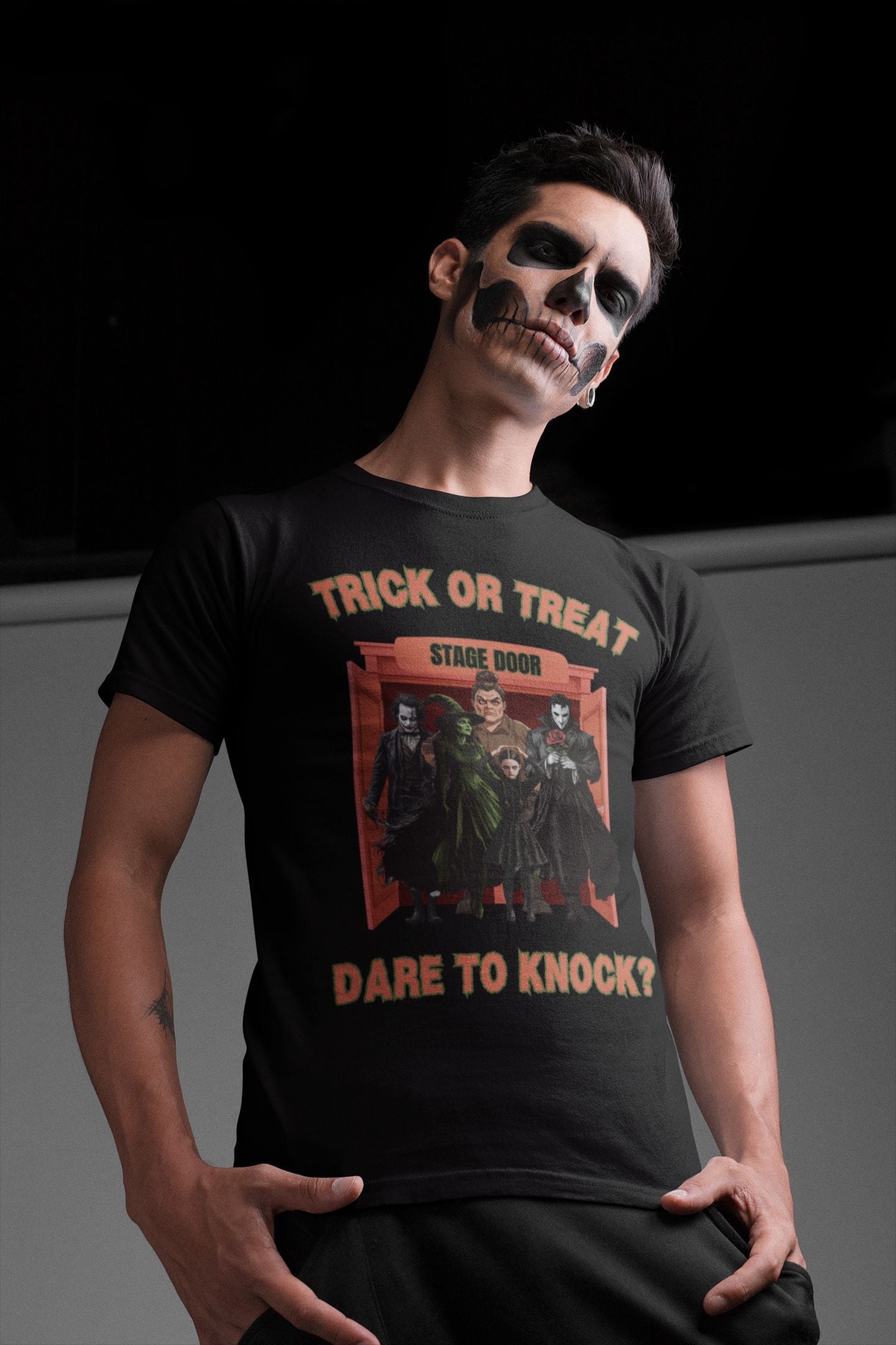 Trick or Treat Men’s T-Shirt – Theatre-Inspired Halloween Design (Unisex Fit)