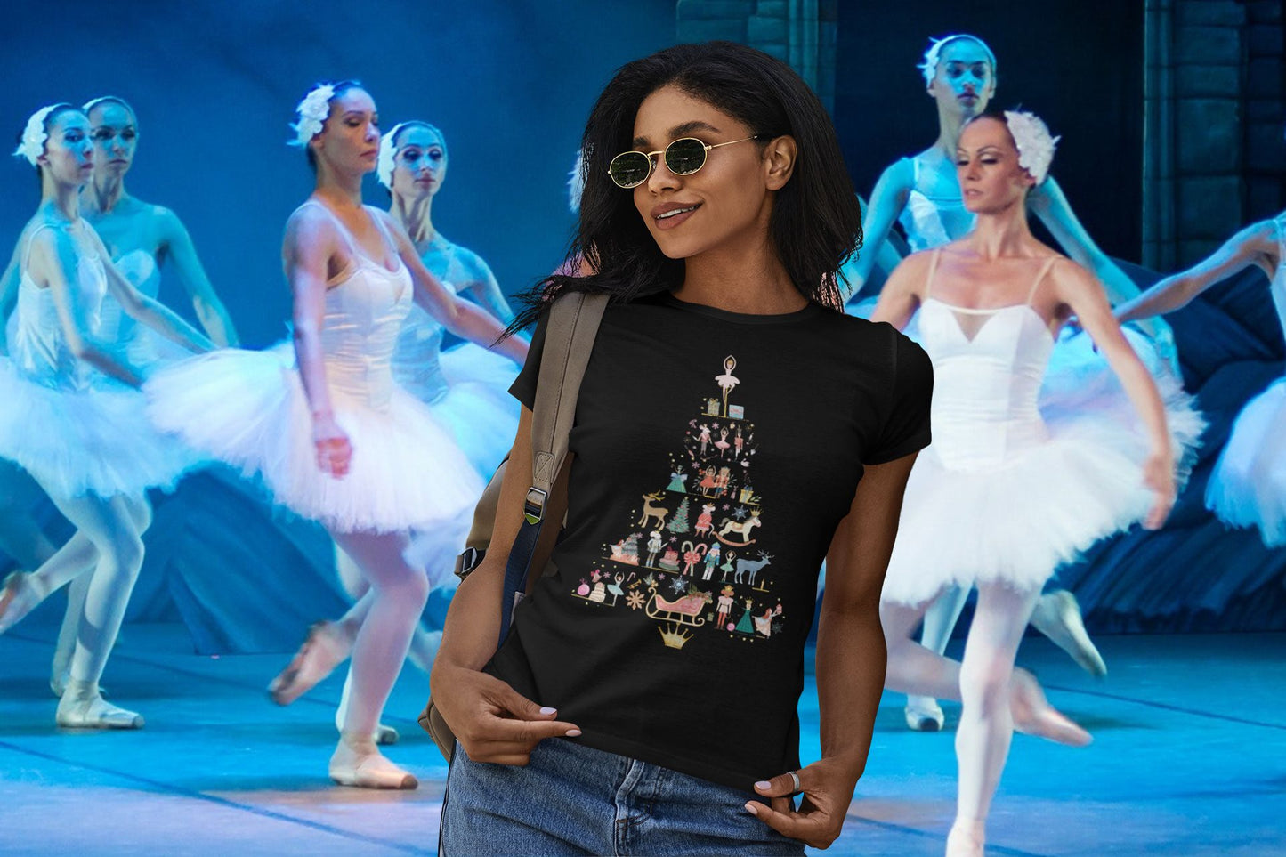 Women's Nutcracker Tree Silhouette T-Shirt – Elegant Festive Design