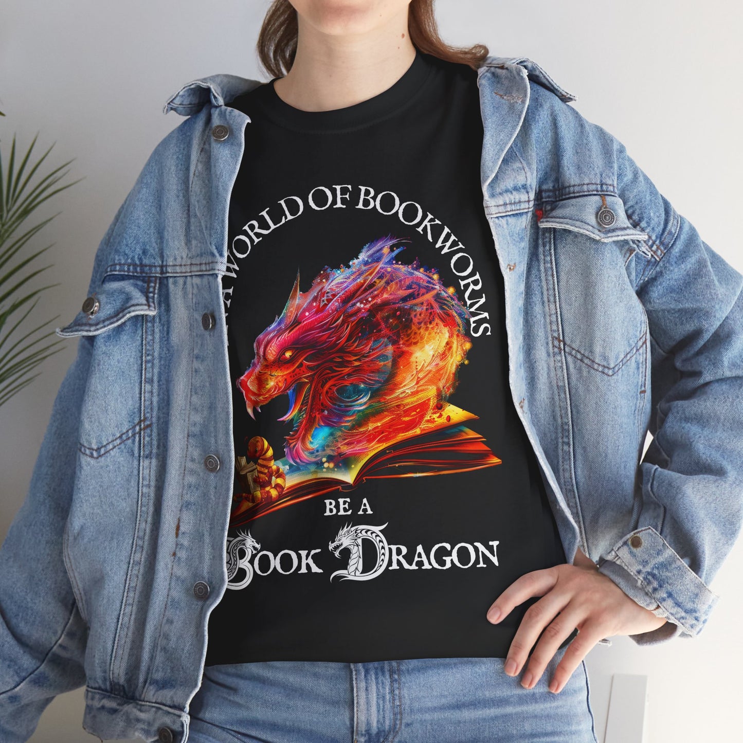 In a World of Bookworms, Be a BookDragon – Fantasy T-Shirt for Book Lovers