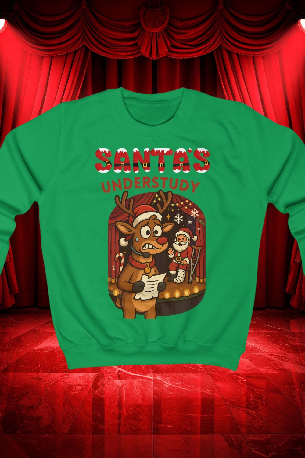 Santa’s Understudy | Funny Theatre Kids Christmas Jumper | Gift for Young Performers & Drama Lovers