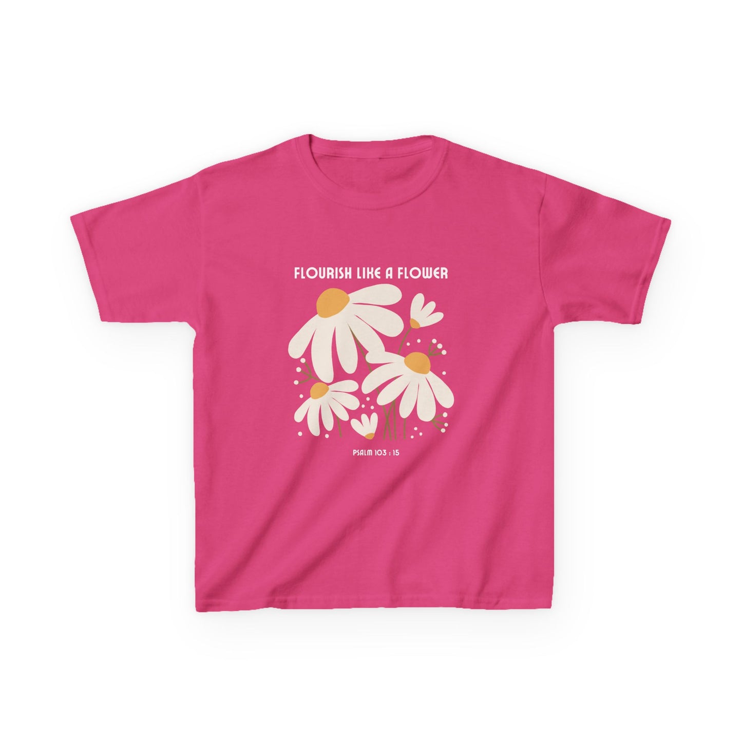Girls’ Christian T-Shirt – "Flourish Like a Flower" – Bible Verse, Unisex Fit, 100% Cotton