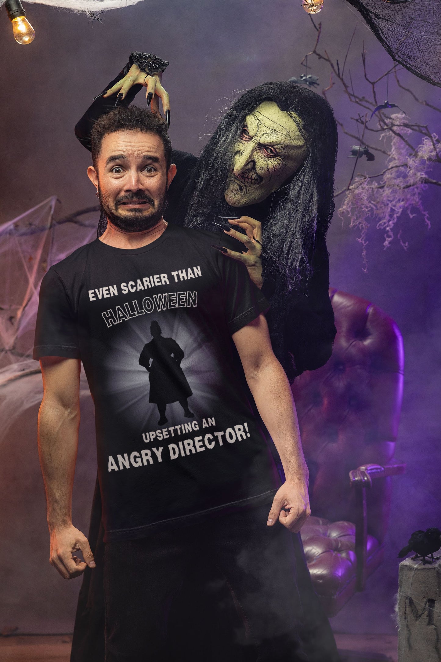 Even Scarier Than Halloween Men’s T-Shirt – Upsetting an Angry Director, Theatre-Inspired Unisex Design
