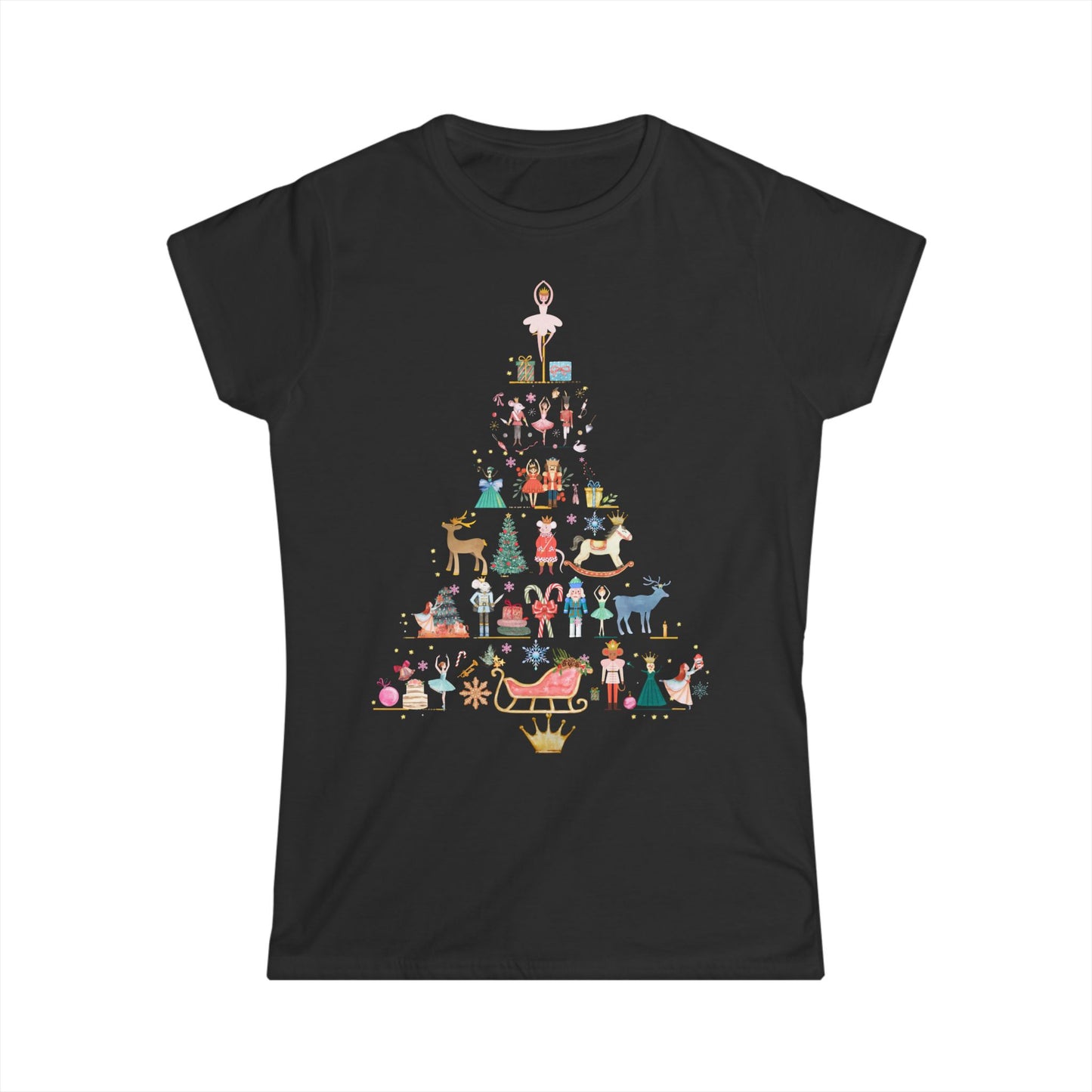 Women's Nutcracker Tree Silhouette T-Shirt – Elegant Festive Design
