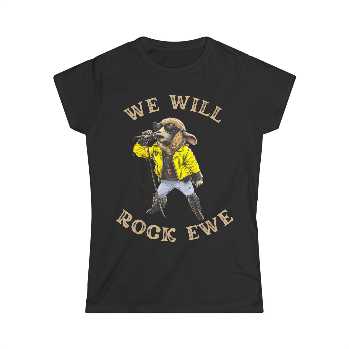 Women’s “We Will Rock Ewe” Softstyle T-Shirt – Fun Rock ‘n’ Roll Design