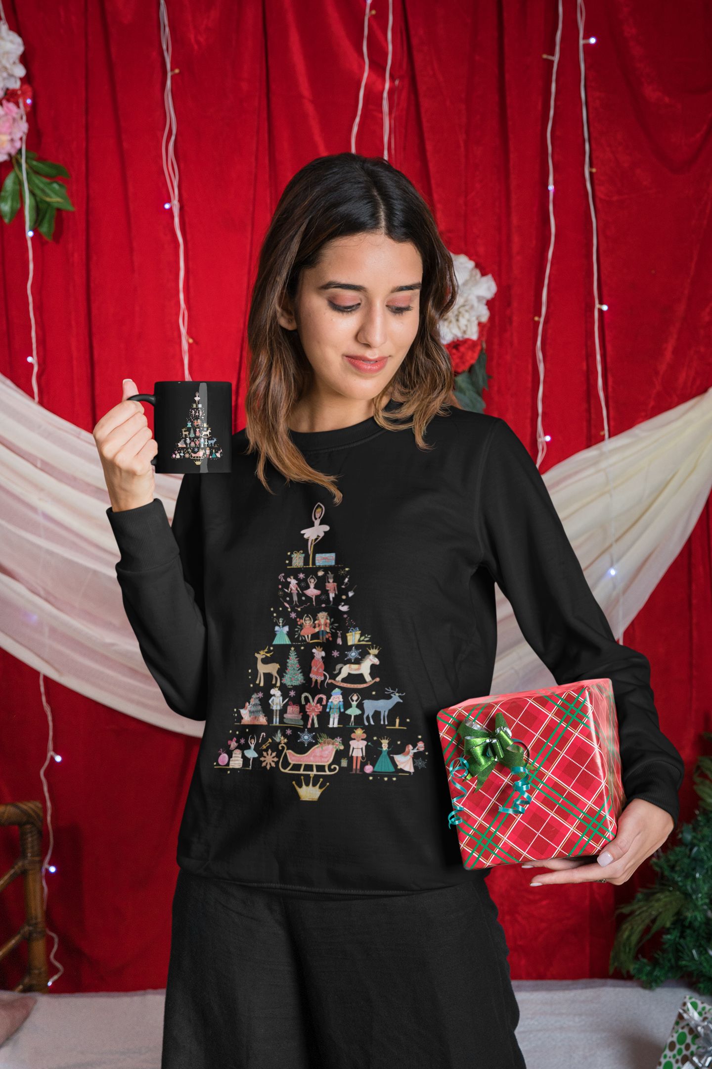 Women's Nutcracker Christmas Tree Sweatshirt – Festive Ballet Charm with Unisex Design