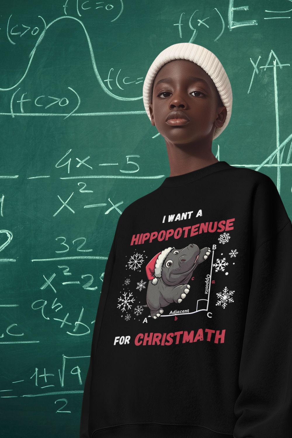 Kids Hippopotenuse for Christmath Sweatshirt – Funny Maths Christmas Jumper for Children