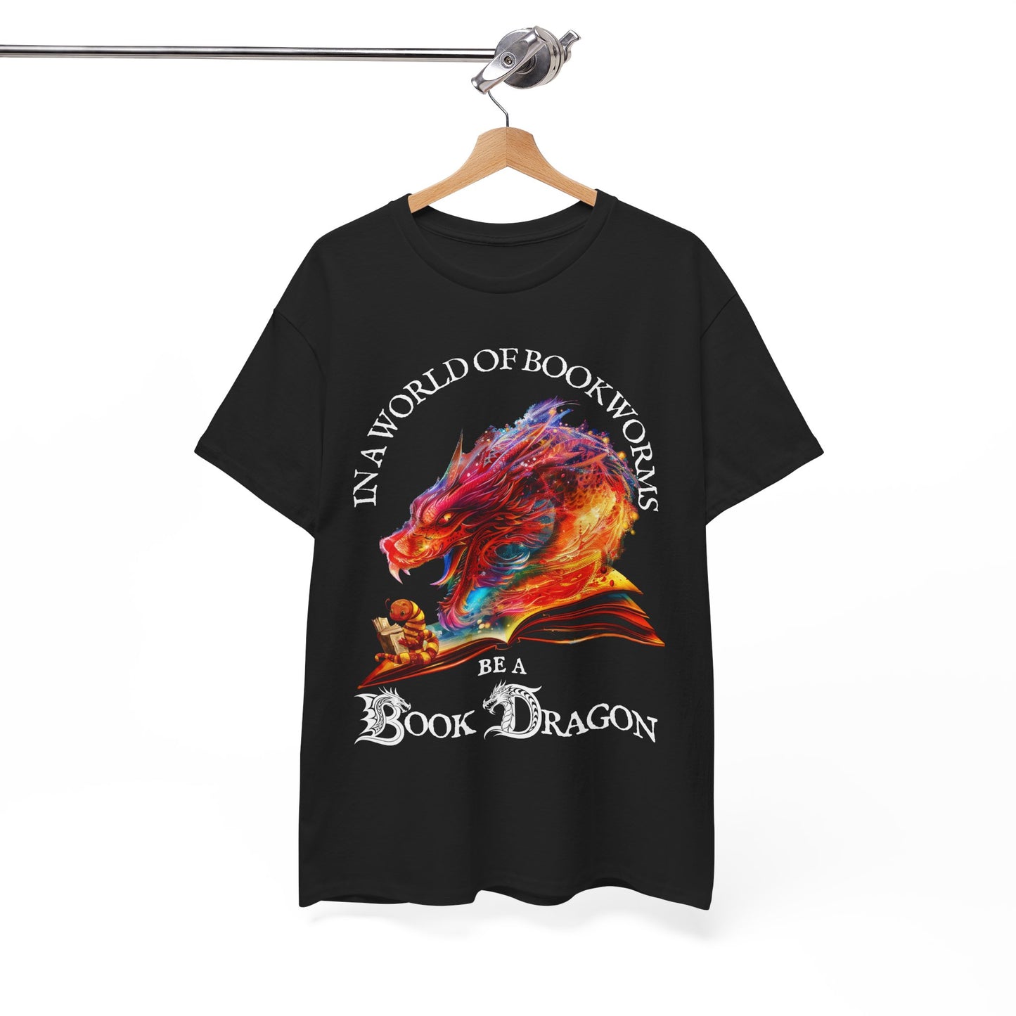 In a World of Bookworms, Be a BookDragon – Fantasy T-Shirt for Book Lovers