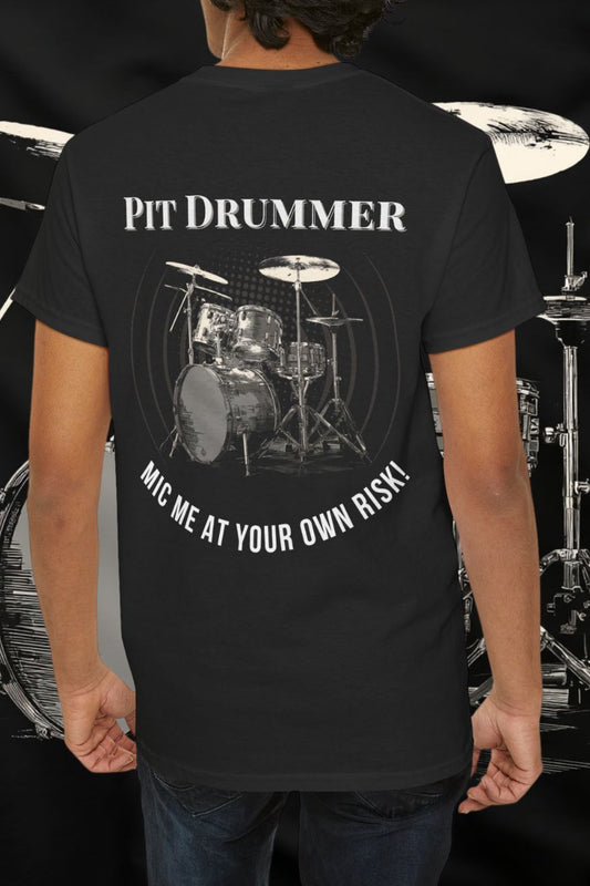 Men’s “Mic Me at Your Own Risk” Pit Drummer Tech-Week T-Shirt – Theatre Collection | Unisex Fit | Black