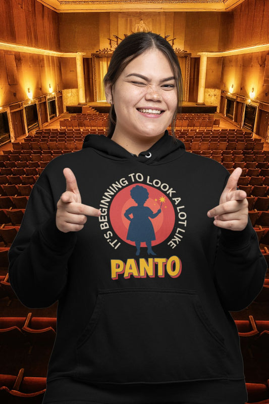 “It’s Beginning to Look a Lot Like Panto” Unisex Hoodie – Bold Dame Silhouette Design