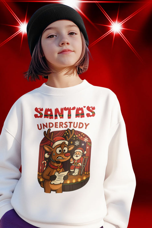 Santa’s Understudy | Funny Theatre Kids Christmas Jumper | Gift for Young Performers & Drama Lovers