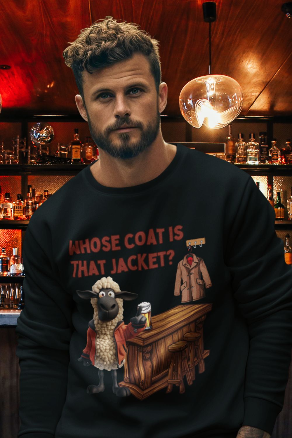 Whose Coat Is That Jacket? Welsh Humour Sweatshirt | Unisex Heavy Blend | Black, White & Sand