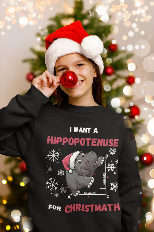 Kids Hippopotenuse for Christmath Sweatshirt – Funny Maths Christmas Jumper for Children