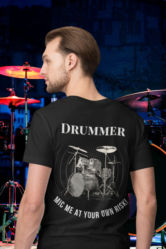 Men’s “Mic Me at Your Own Risk” Drummer T-Shirt – Unisex Fit | Musician Gift | Black