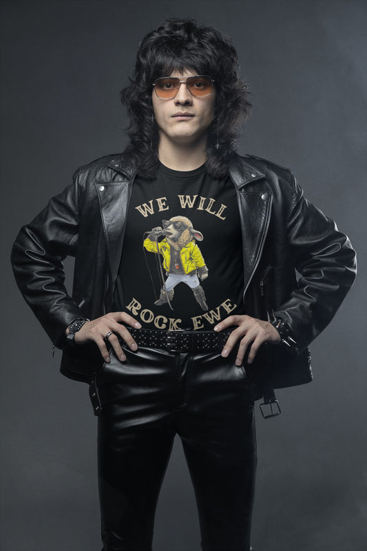 Men’s “We Will Rock Ewe” Unisex T-Shirt – Fun Rock ‘n’ Roll Design