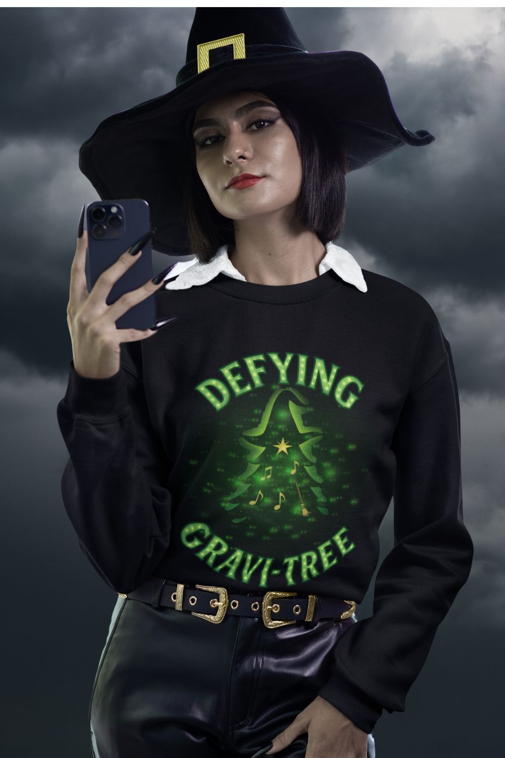 “Defying Gravi-Tree” | Wicked-Inspired Christmas Sweatshirt for Theatre Lovers