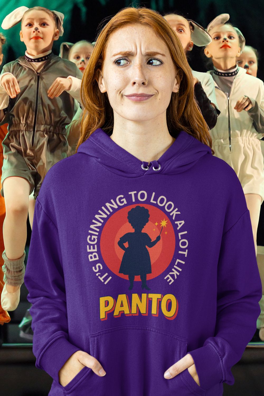 “It’s Beginning to Look a Lot Like Panto” Unisex Hoodie – Bold Dame Silhouette Design