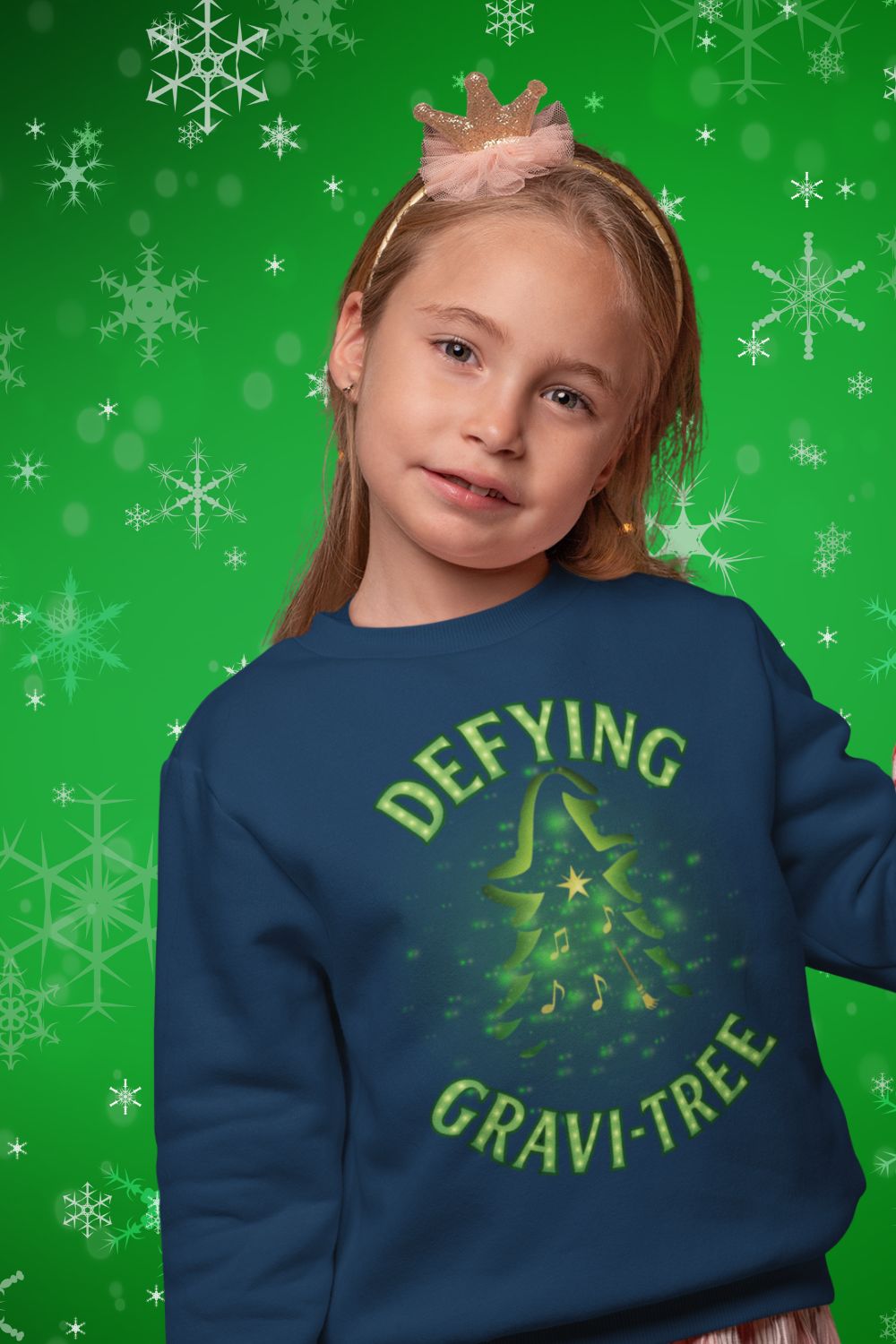 “Defying Gravi-Tree” | Wicked-Inspired Kids Christmas Sweatshirt | Unisex Black or Navy