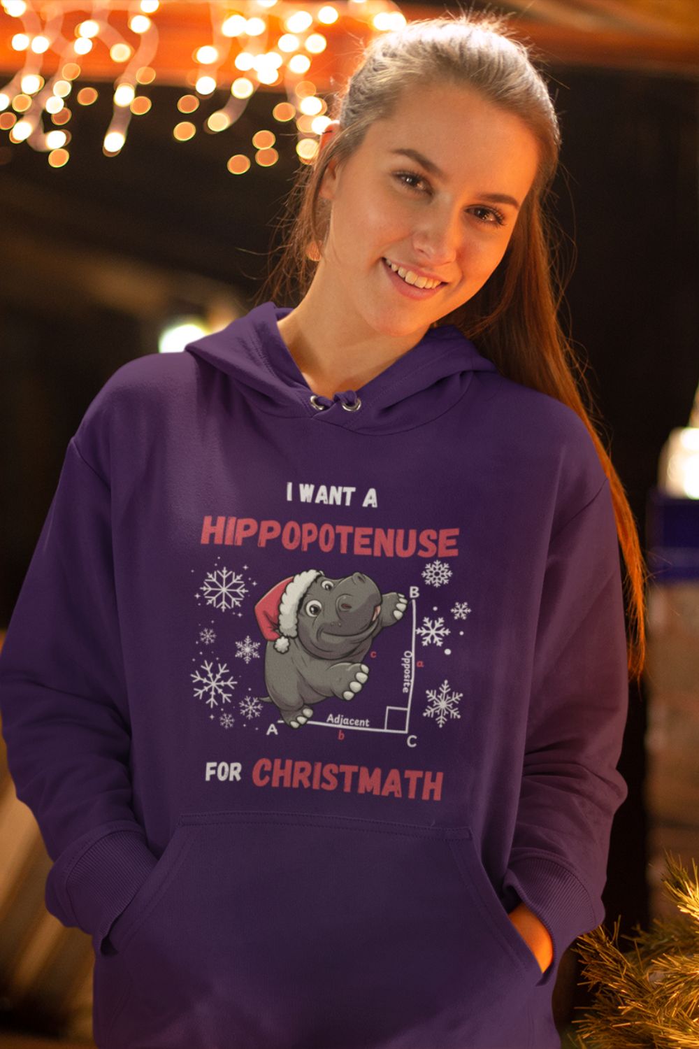 I Want a Hippopotenuse for Christmath Hoodie – Funny Maths Christmas Unisex Hoodie