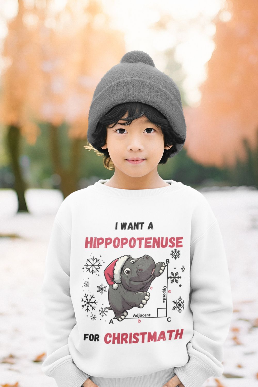 Kids Hippopotenuse for Christmath Sweatshirt – Funny Maths Christmas Jumper for Children
