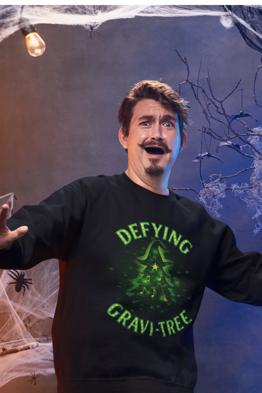 “Defying Gravi-Tree” | Wicked-Inspired Christmas Sweatshirt for Theatre Lovers