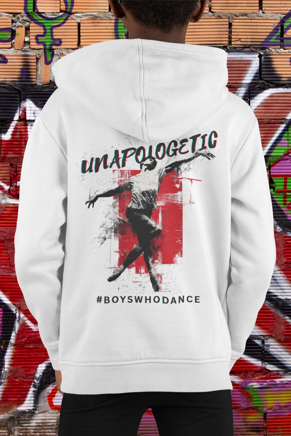 Boys' “Unapologetic” Dance Hoodie – Back Print Youth Fleece in Black, White, Royal & Sport Grey