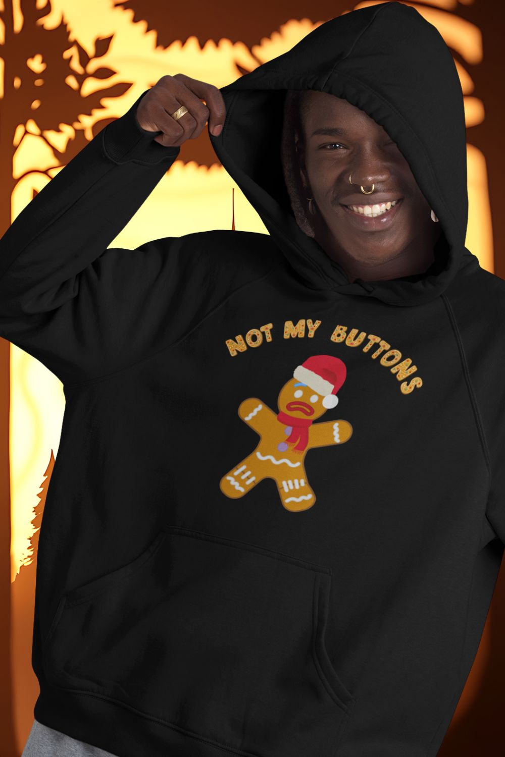 "Not My Buttons!" Gingerbread Man Men's Hoodie – Festive Unisex Design