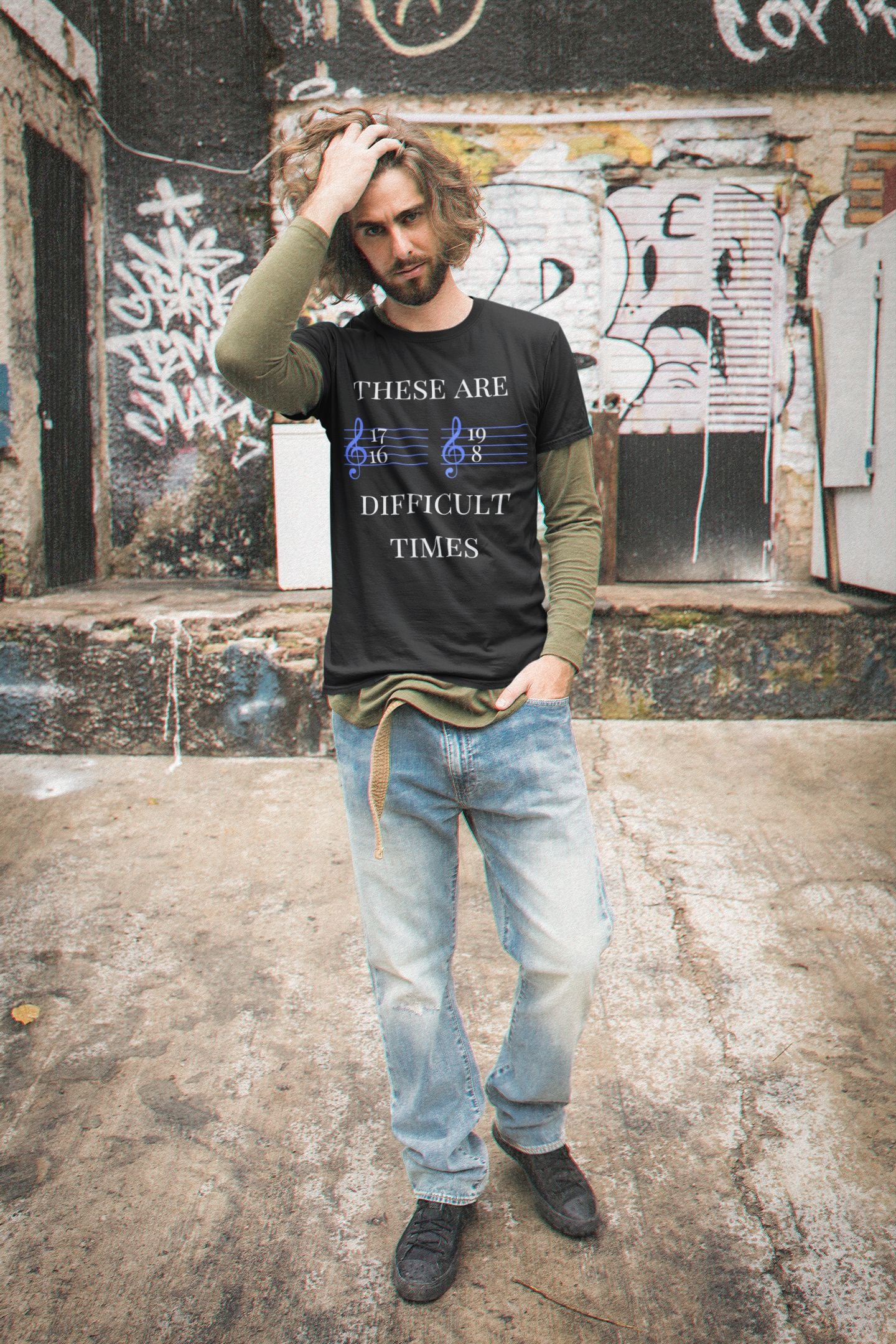Men's - Unisex Music-Themed T-Shirt – "These Are Difficult Times"