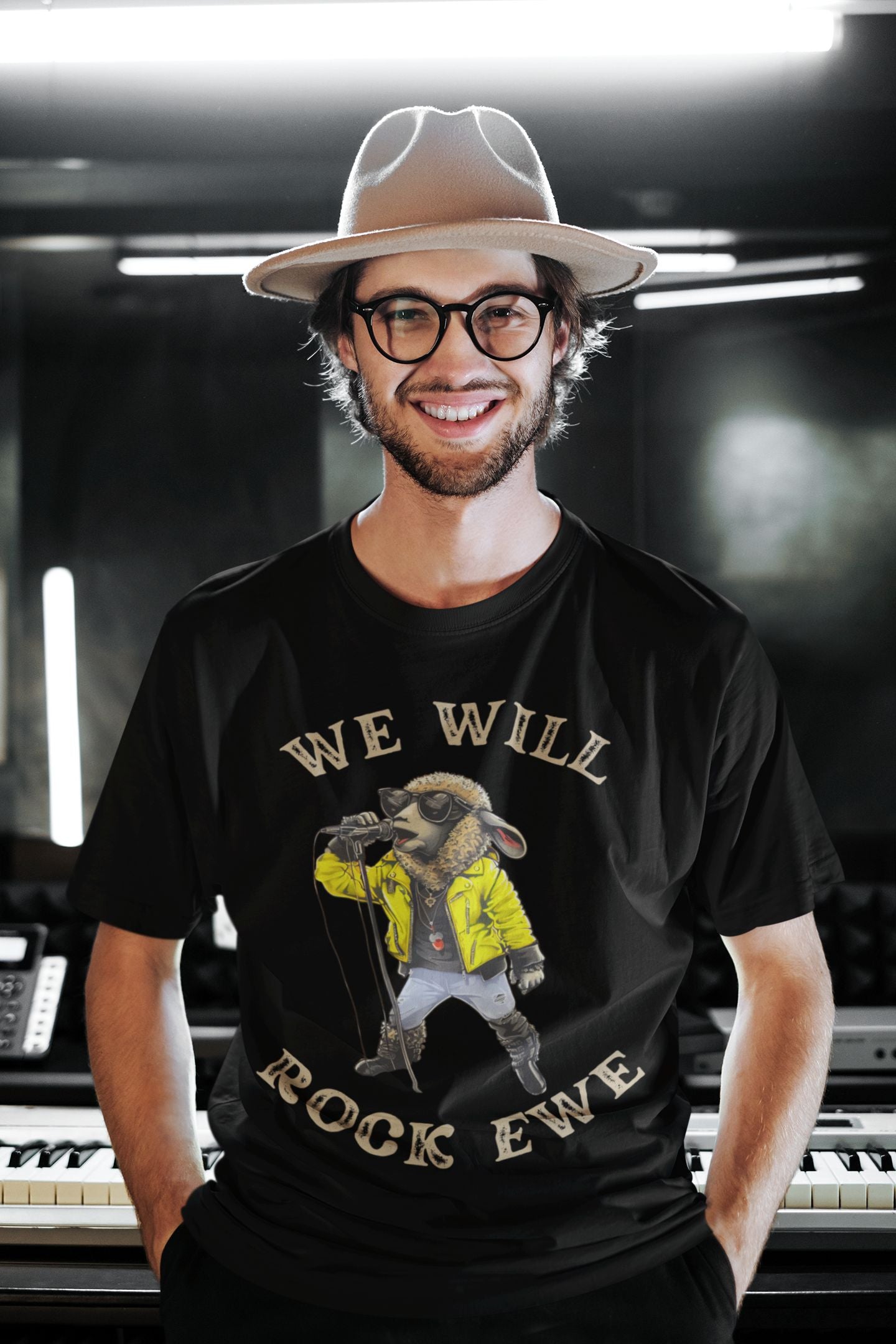 Men’s “We Will Rock Ewe” Unisex T-Shirt – Fun Rock ‘n’ Roll Design