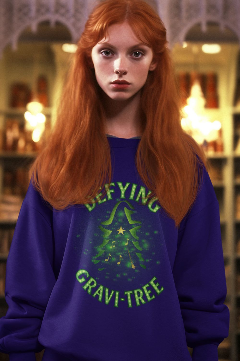 “Defying Gravi-Tree” | Wicked-Inspired Christmas Sweatshirt for Theatre Lovers